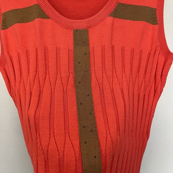 Jamie Sadock | Coral Orange & Brown Colorblock Ribbed Sleeveless Top Medium - Picture 4 of 5